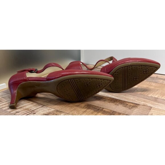 Naturalizer Red Leather Heels Women’s Size 6.5 Cross-Strap Almond Toe Pumps Comf - Picture 5 of 5